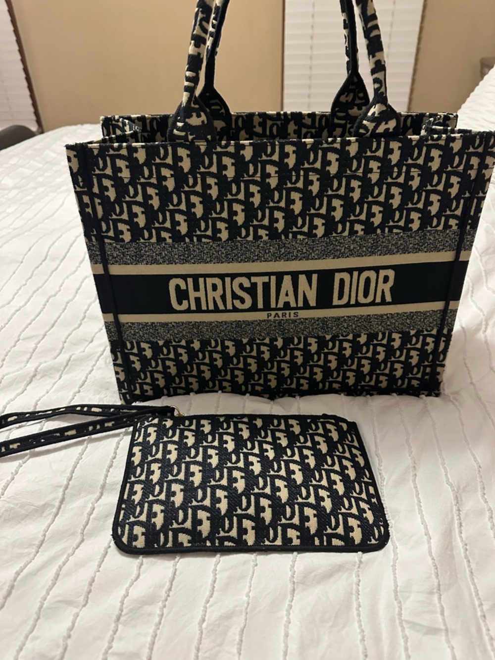 Christian Dior Tote with Matching Pouch - Black & Cream